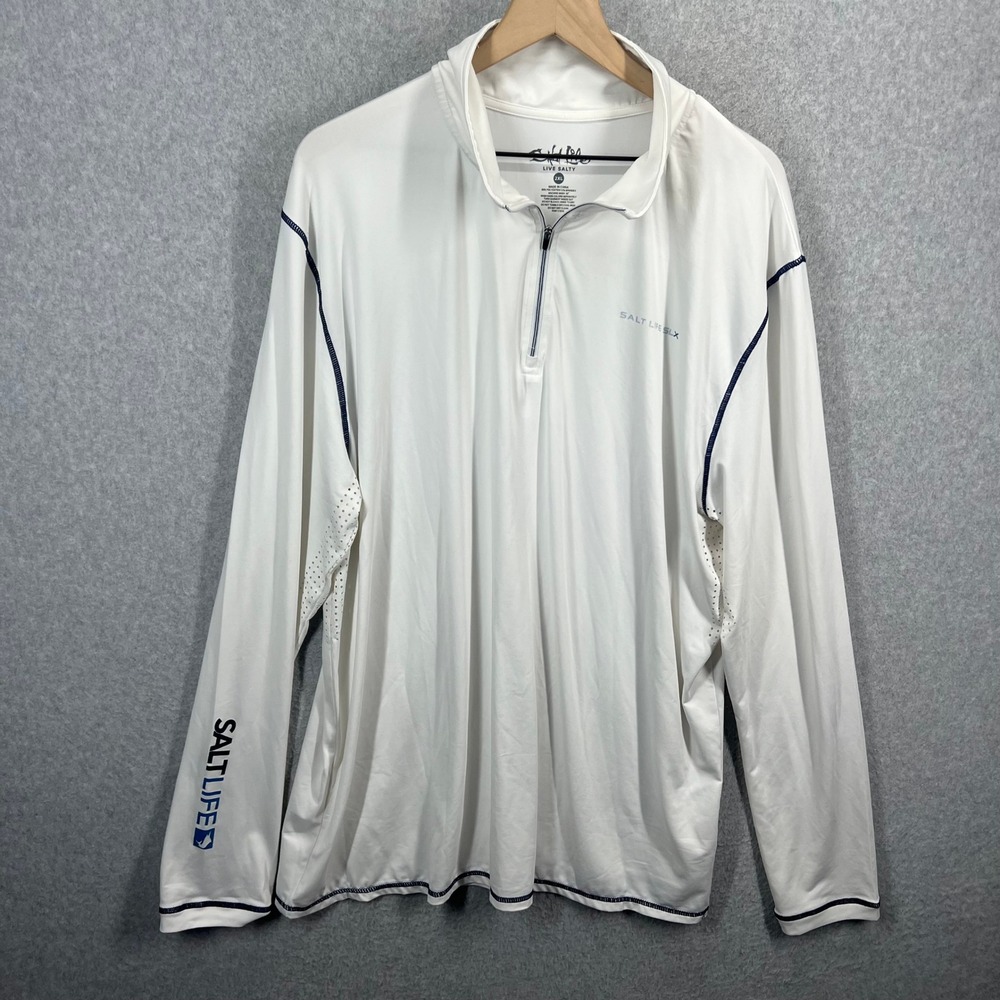 Salt Life SLX UVapor Mens 2XL White Quarter Zip Long Sleeve Performance Shirt